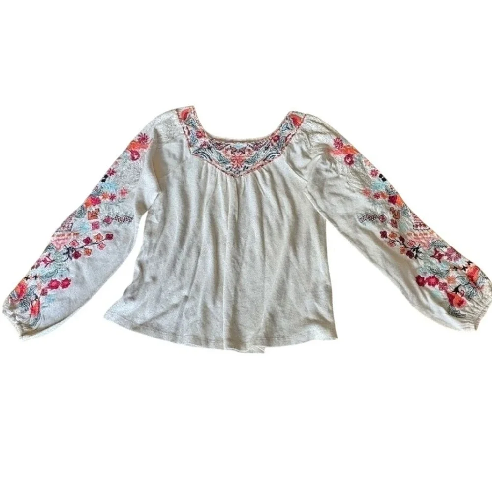 Soft Surroundings Mariella Floral Embroidered Lace Balloon Sleeve Tunic Blouse M